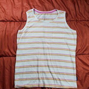 Patagonia Tank Top Women's Small Mainstay Sunset Stripe Yellow Pink Cream Hiking